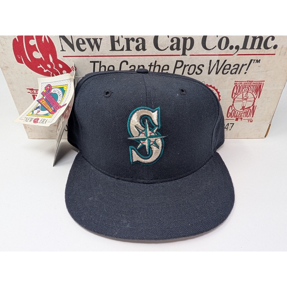 VINTAGE Seattle Mariners Hat Cap Fitted 7 5/8 New Era Wool Diamond 5950 USA 90s